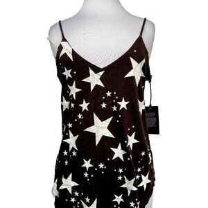 Chaser Black & White Stars Graphic Tank Top Sz M Scoop Back V-Neck  NEW